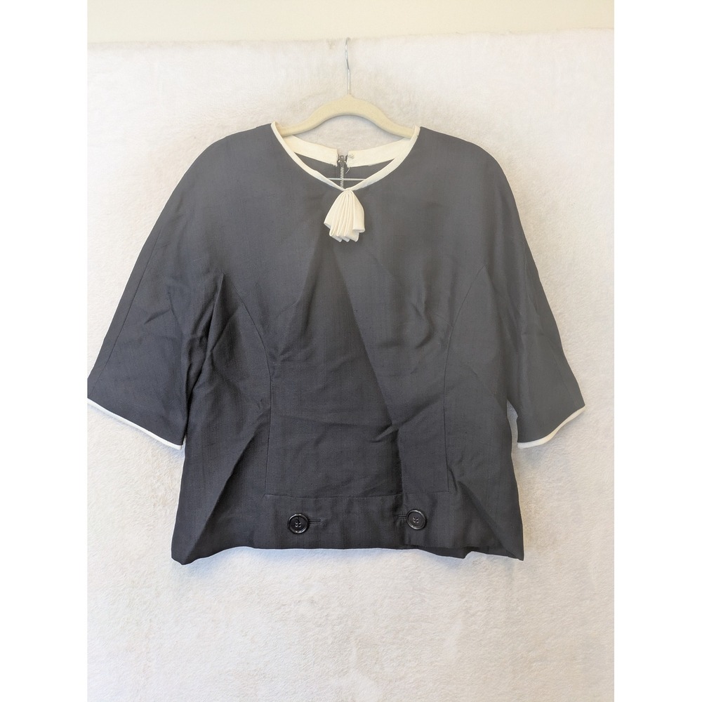 Jon Robert California Blouse Women's Large Navy Blue Vintage 60s Contrast Trim